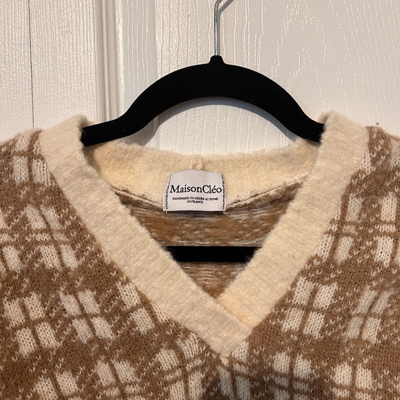 Maison Cléo - Sweater Vest - XS - BELLA ecru and chocolate knitted oversize wool - Picture 3 of 3